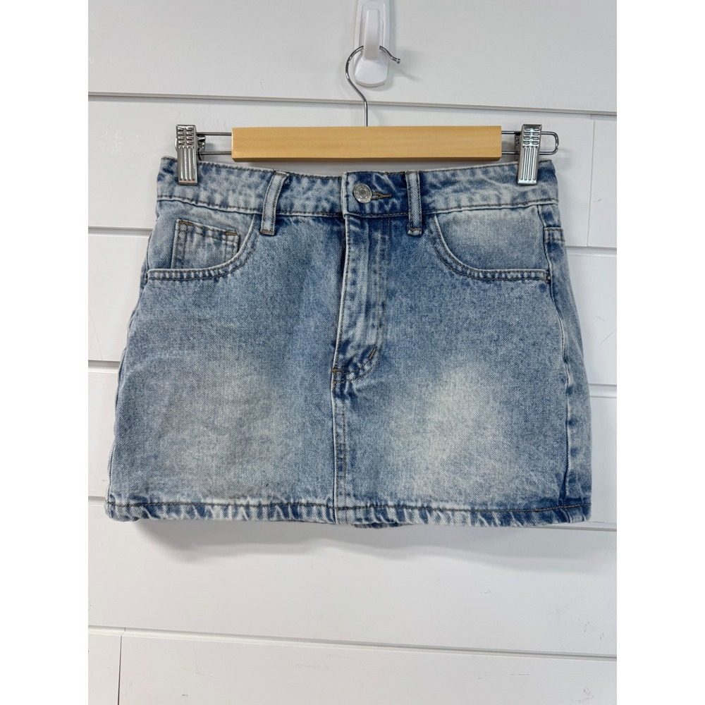 Shein Petite XS Light Wash Denim Mini Skirt Five Pocket Casual Blue Jean Skirt
